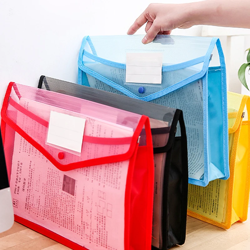 Carpeta A4 transparente con botón de presión, bolsa de plástico para documentos de datos, almacenamiento de suministros de oficina, impermeable, 1 ud.