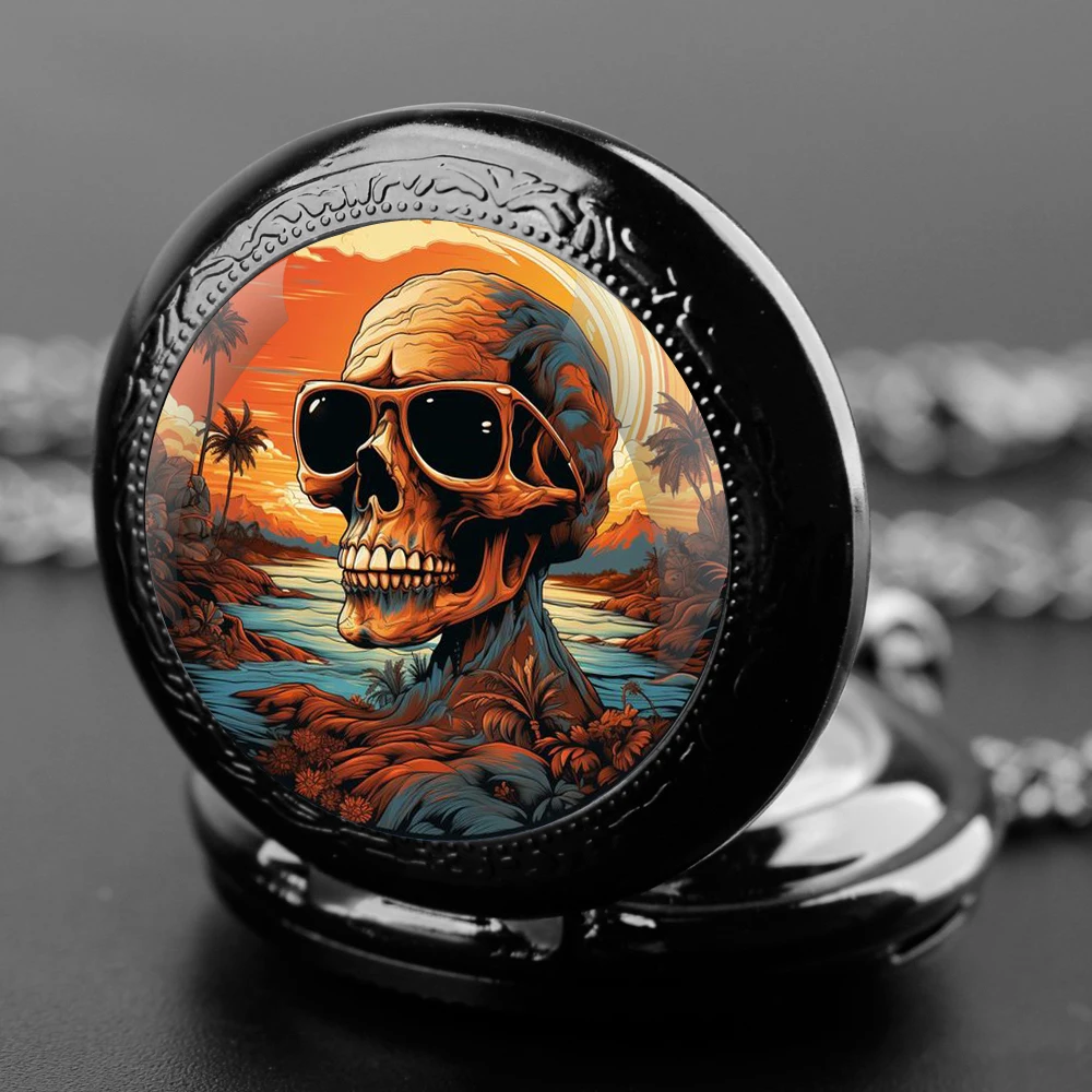 

Skeleton Design Pattern Quartz Pocket Watch Exquisite Pendant Necklace Watch for Children Men and Women Halloween Theme Gifts