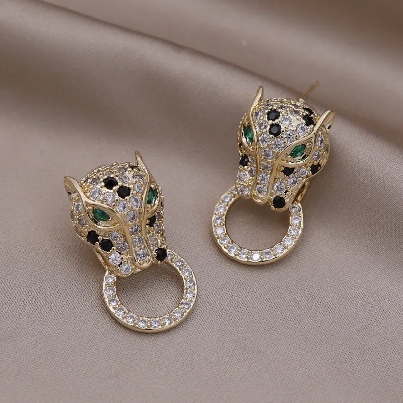 Europe America Hot Fashion Jewelry Exquisite Copper Colorful Zircon Big Leopard Round Earrings Elegant Women's Party Accessories