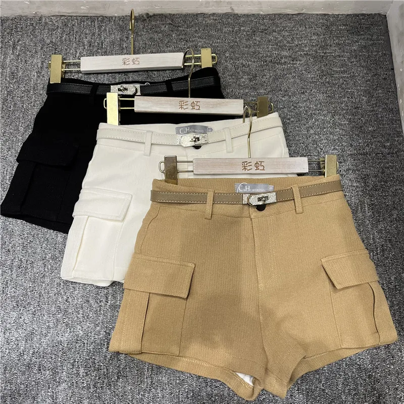 Retro Pocket Decorated Workwear Shorts Women's Autumn 2025 New Versatile Wide Leg Three-quarter Length Trendy Casual Pants