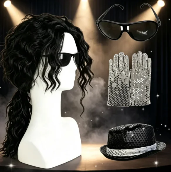 Perruque noire mi-longue bouclée pour cosplay Michael Jackson, perruque de jeu de rôle Michael, perruques de cosplay d'Halloween