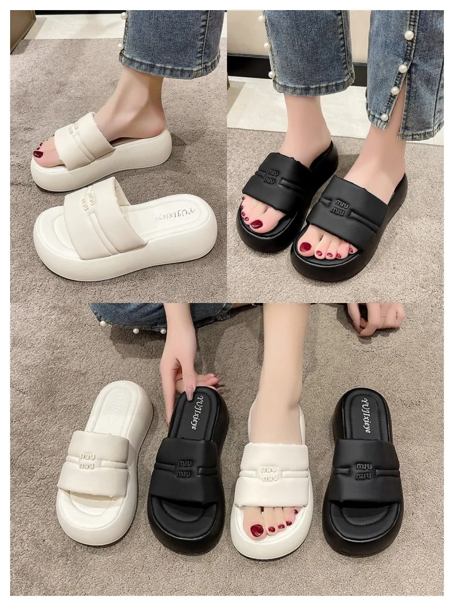 

Lady's Thick-Soled Muffin Bread Sandals Summer Women Leisure Big Head Increased Open Toe Slippers Cute Causal Flatform Slides