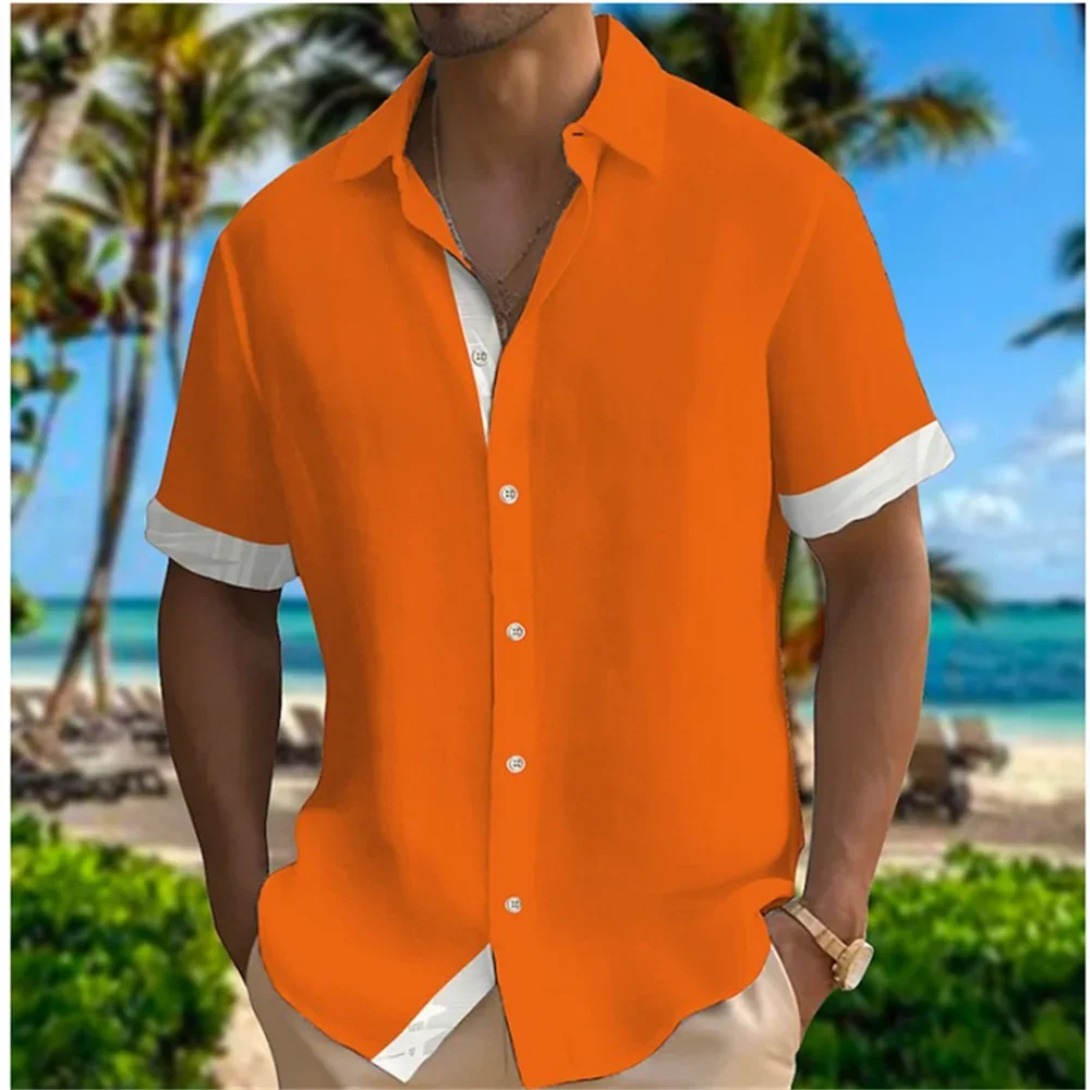 Camisas masculinas de botão de manga curta, monocromáticas, roupas suaves casuais, rua ao ar livre, moda plus size, verão, 2023