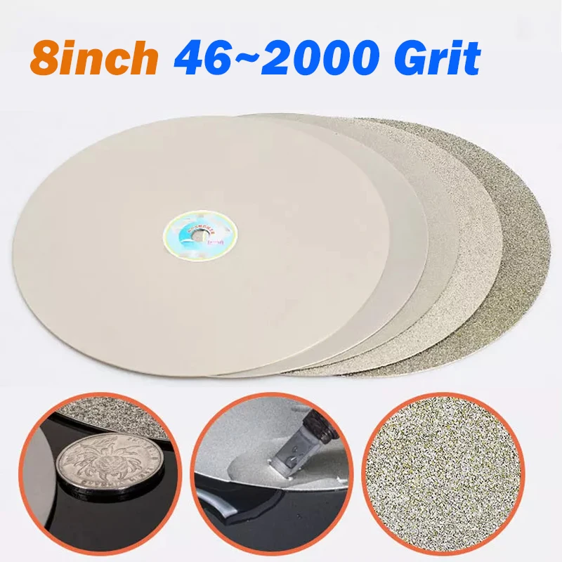 1Pcs 8inch Diamond Coated Wheel Lapidary Polishing Grinding Disc 46 60 80 120 150 180~2000 Grit Jade Crystal Glass Lapping Too