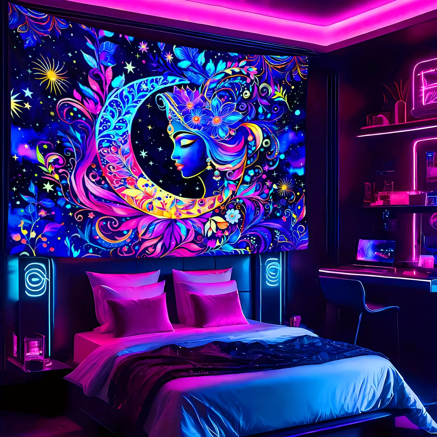 

Гобелен VIKAMA Moon Goddess Hecate, мечтательное звездное небо, настенное искусство, молочный путь, туманность, ткань, идеально подходящая для декора гостиной и спальни