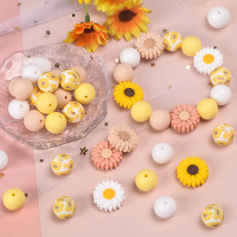 

LOFCA 24pcs Soft Silicone Daisy Round Teething Beads Mixed Set For DIY Teething Bracelet Necklace Jewelry Crafting accessories