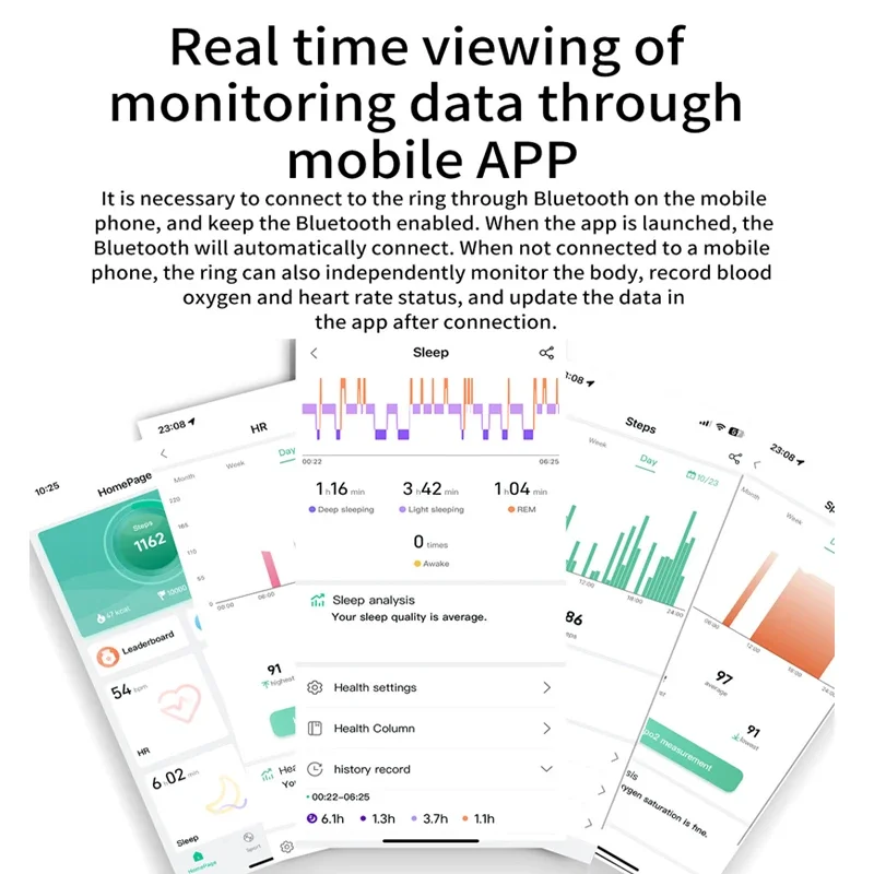 Smart Ring Multifunctional Bluetooth Health Tracker Heart Rate Blood Oxygen Monitor Waterproof Men Women Sleep Fitness