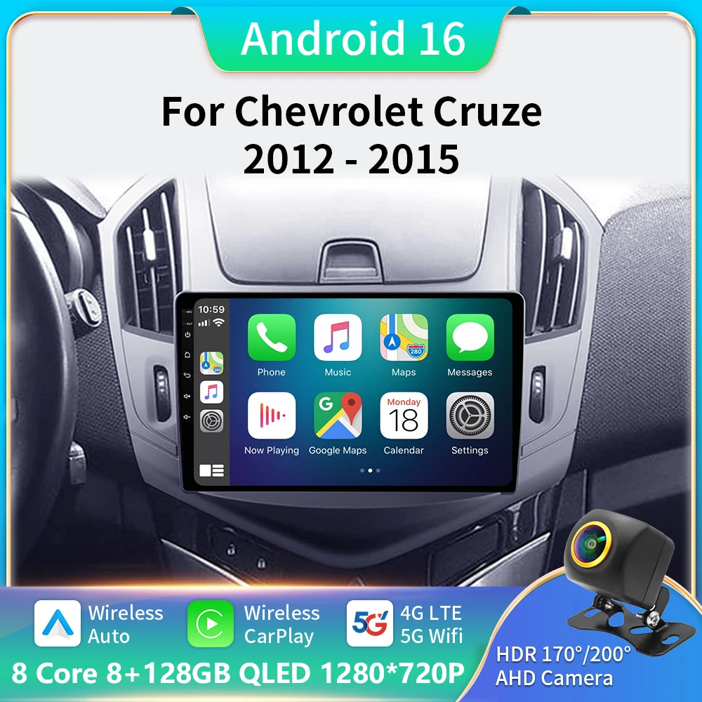 

9" Android 16 Car Radio Video Player For Chevrolet Cruze J300 J308 2012 2013 2014 2015 GPS DSP Serero Auto Carplay 5G DVD BT