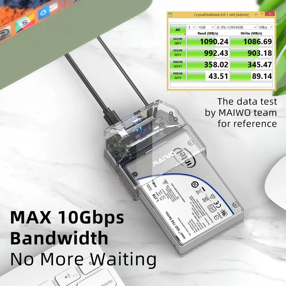 Imagem -03 - Maiwo-nvme Ssd Enclosure Hdd Docking Station Converter Case Box sem Ferramentas Usb3.2 Tipo-c para 2.5 U.2 Pcie U.2 10gbps U.2