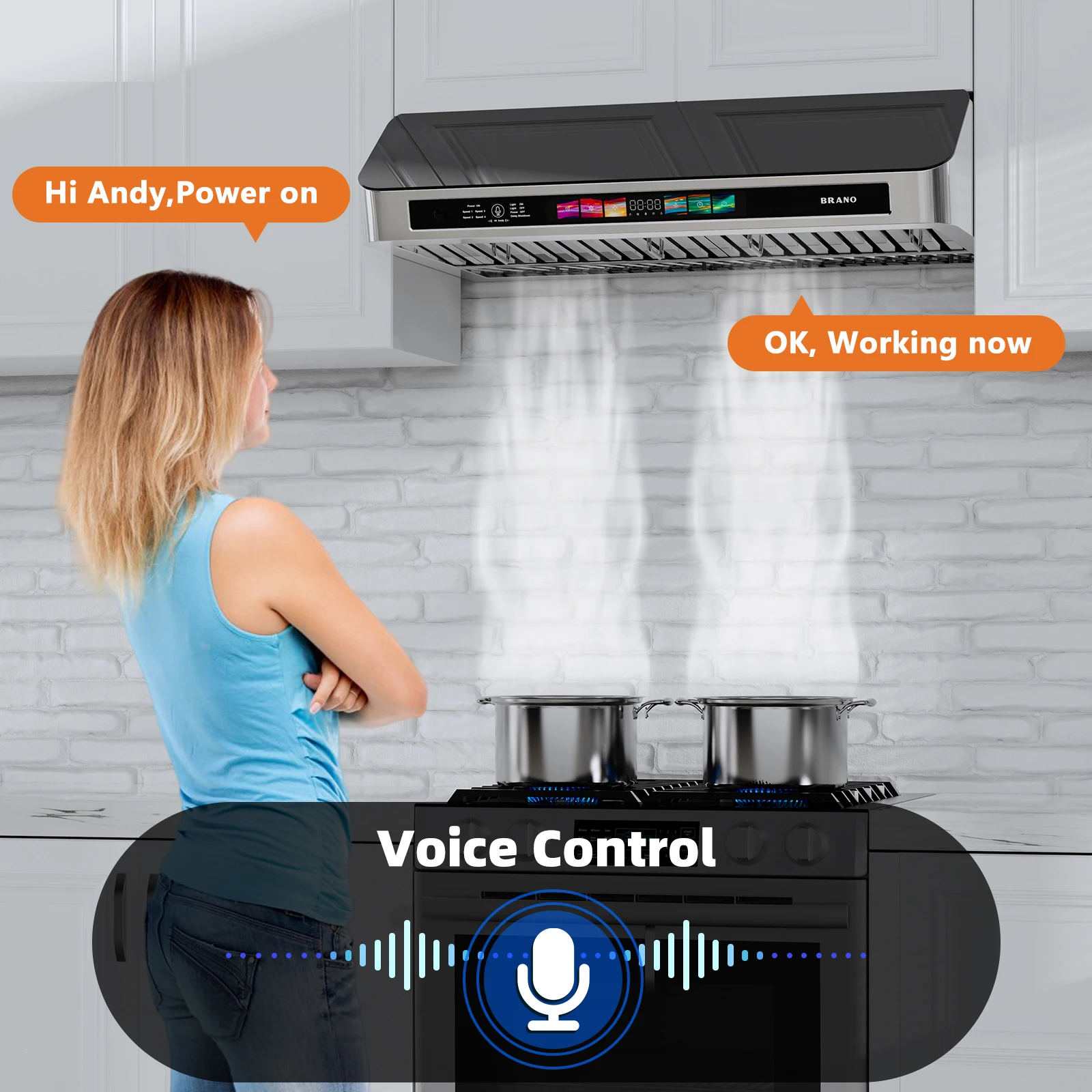 Under Cabinet Range Hood 30/36 Inch with Voice/Gesture/Touch Control, 900 CFM Kitchen Hood Vent with 4-Speed Exhaust Fan