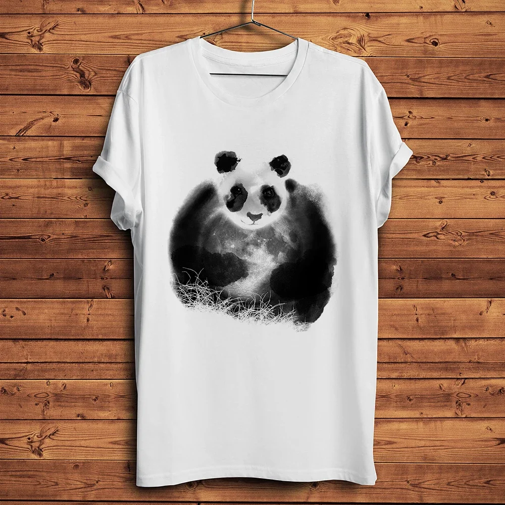 Ink Style Moon Catcher Panda Funny TShirt,Homme Men White Casual Short Sleeve T-shirt,Unisex Tee Streetwear,Breathable Print
