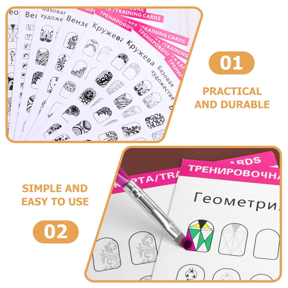 1Set Nail Art Practice Sheet Drawing Template Workbook Nail Liner Pen for Beginner Professional Manicure Practice Training
