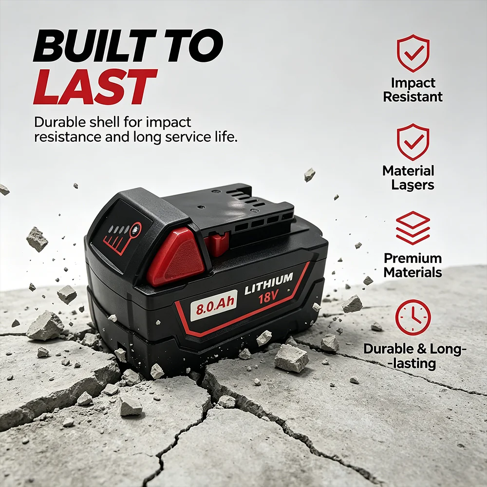 Für Milwaukee M18 Elektrowerkzeug-Akku 18V 8,0Ah Wiederaufladbarer Ersatzakku mit M18B5 48-11-1860 48-11-1850 48-11-1840 48-11-2402 48-11-2411 8000mAh 12000mAh Lithium-Ionen-Akku – Detail 6