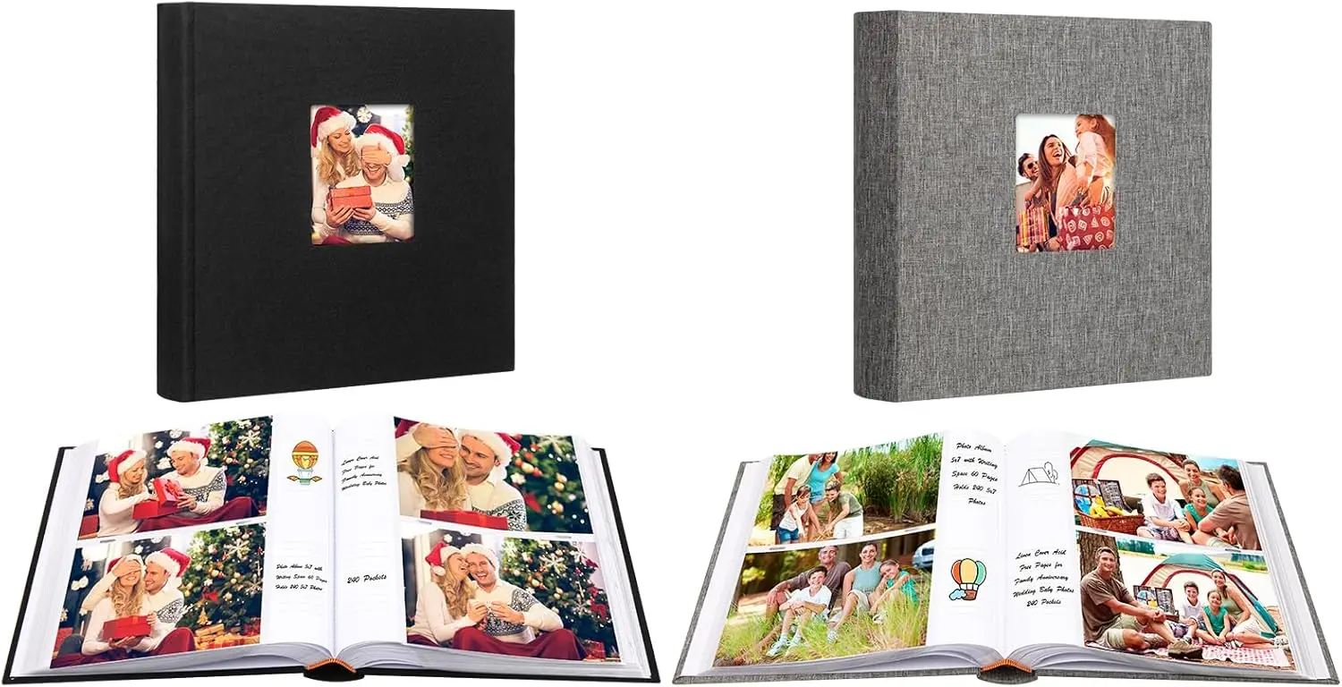 

2Pcs 5x7 Photo Album 240 Pockets with Writing Space, Large Capacity 5x7 Photo Album Holds 240 Photos, Linen Cover Acid F