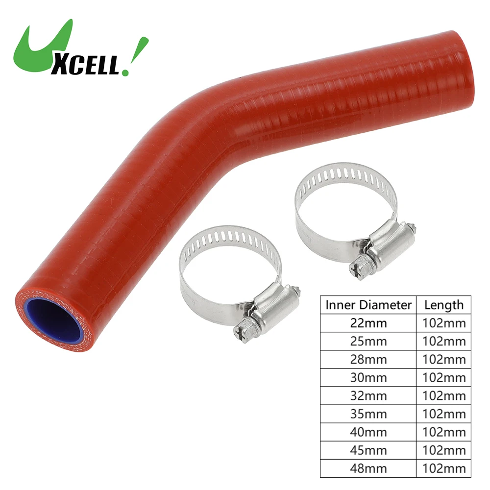 UXCELL 30mm 32mm 35mm 40mm 42mm 48mm ID 102mm Length 45 Degrees Red Blue Car Silicone Hose with Clamps Coolant Hose Universal