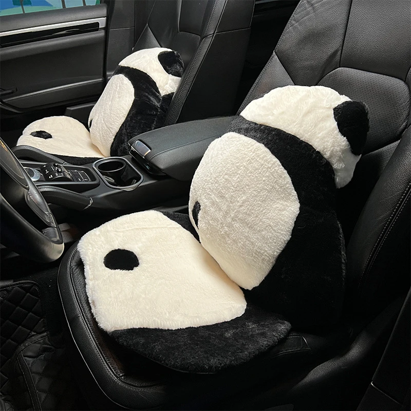 Cute Panda Car Cushion Plush Warm Anti-freezing Car Cushion Comfortable Soft Car Seat Cushion Car Accessories Interior Woman