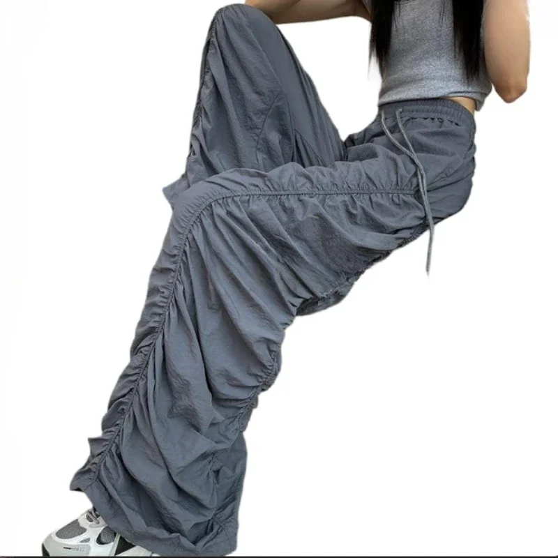 Ice Silk Overalls Pleated Thin Loose Pleated Mountaineering Wide-leg Pants 2025 Spring and Summer Fashion Women's Wear