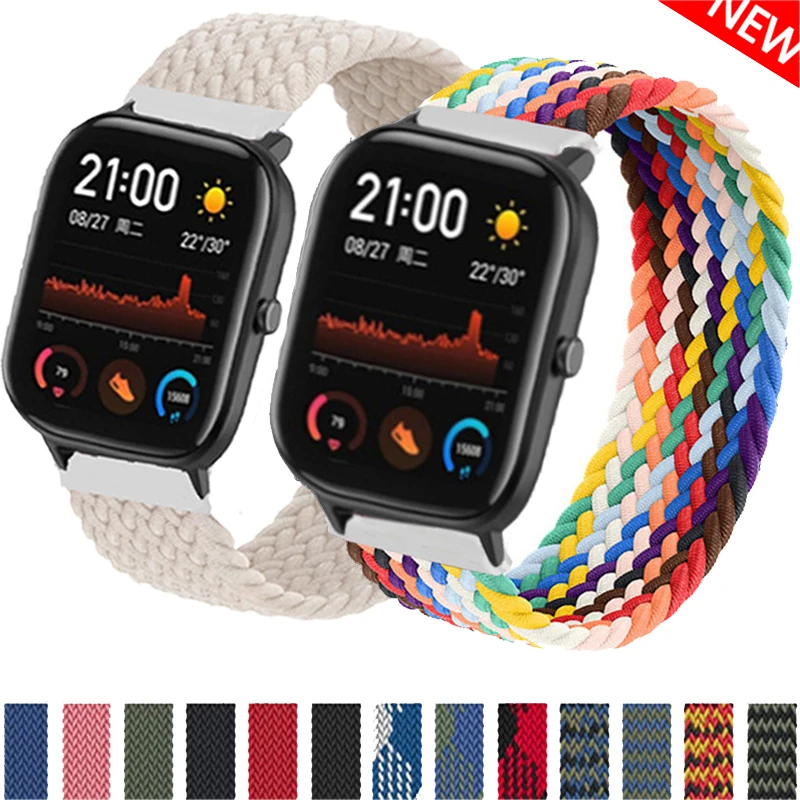 20mm 22mm Braided solo loop For Amazfit GTS/4/3/2/2e/GTS2 Mini/GTR 4/3 pro/GTR2/2e/stratos 2/3 Bracelet Watch Amazfit bip strap