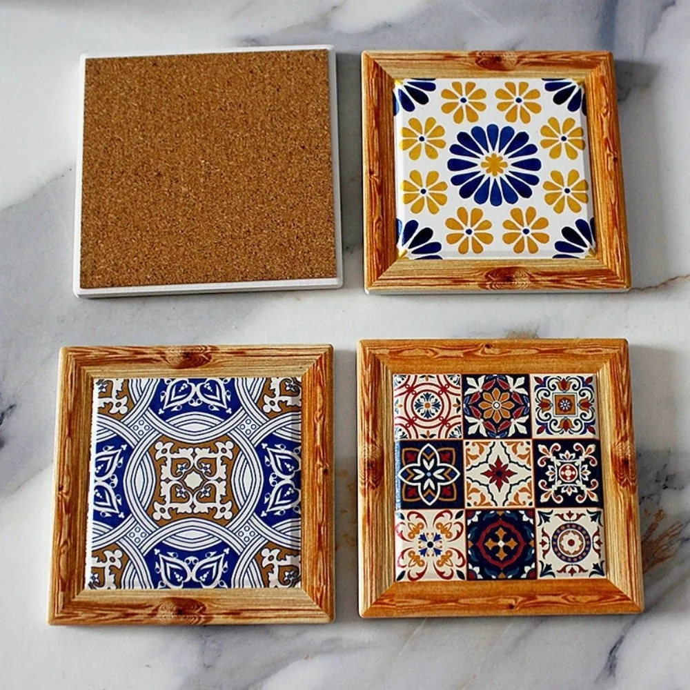 New Heat Resistant Bohemian Cup Coaster Square Nordic Retro Insulation Pad Floral Tile Desktop Decor Mat Table Decoration Pads