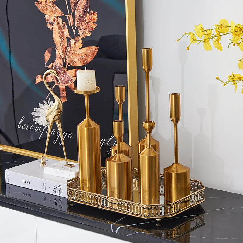 Simple Moments Metal Gold Plated Candle Holders High Quality Pillar Wedding Candlestick  Home Decoration