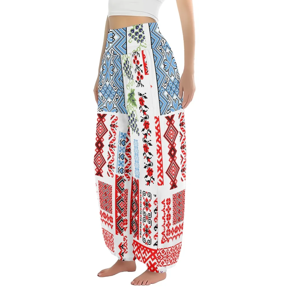 

Unique Tribal Print Wide Leg Pants Loose High Waist Workout Joggers Harem Pants Casual Trousers Summer Beach Drawstring Pants