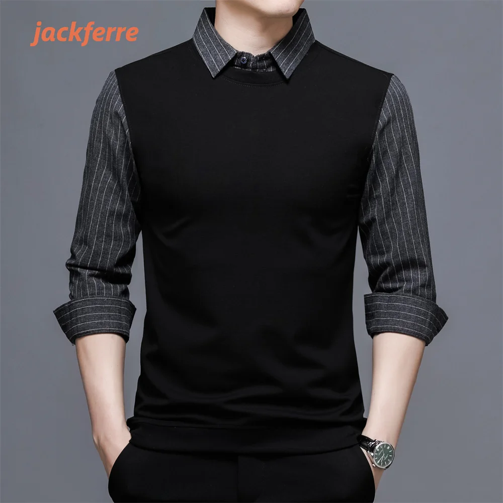 

Mens Shirts Striped Brand Fake Two-Piece Comfortable Fashion Men'S Shirt #Z5865