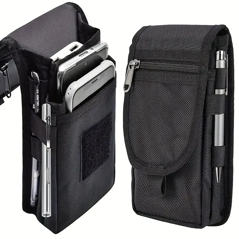 Bolsa con tapa para teléfono con tres compartimentos para inserción de bolígrafos informales y bolsa con lazo para cinturón para colgar en la cintura Cartera de gran capacidad