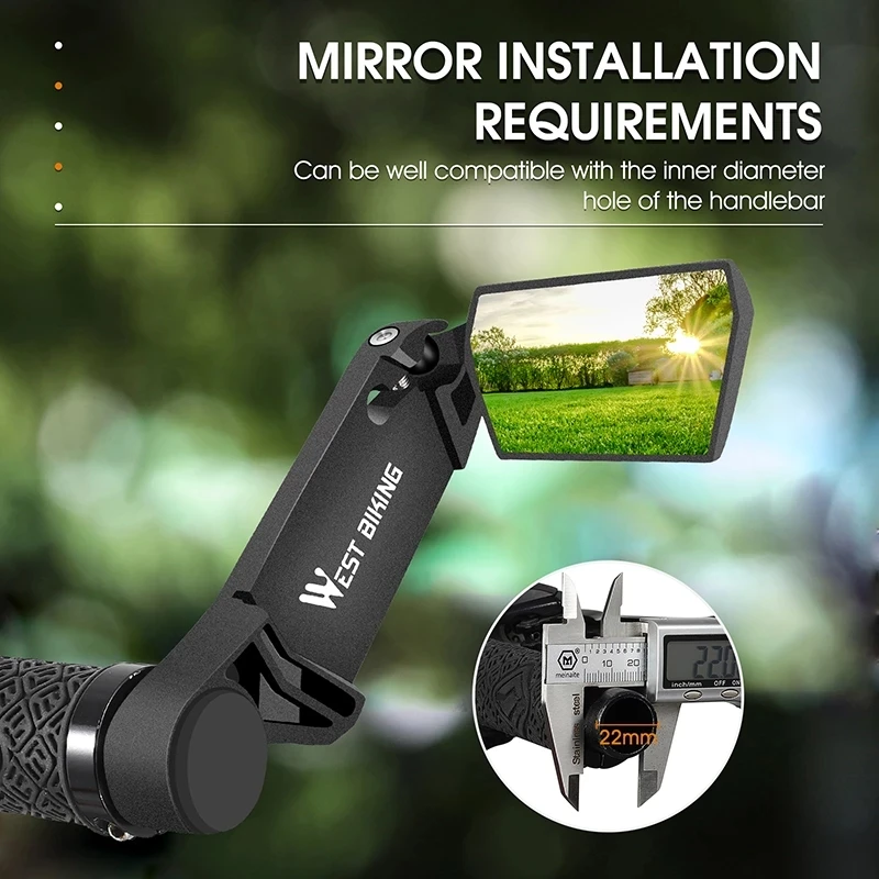 WEST BIKING Foldable Bicycle Rearview Mirror 360° Rotation Adjustable MTB Bar End HD Rear View Mirror Cycling Accessories - view 4