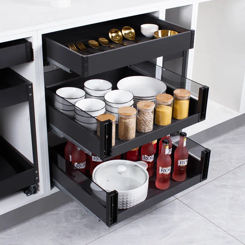 

Cabinets, pots, dishes, pull baskets, storage, flat baskets, damping drawers, tool baskets