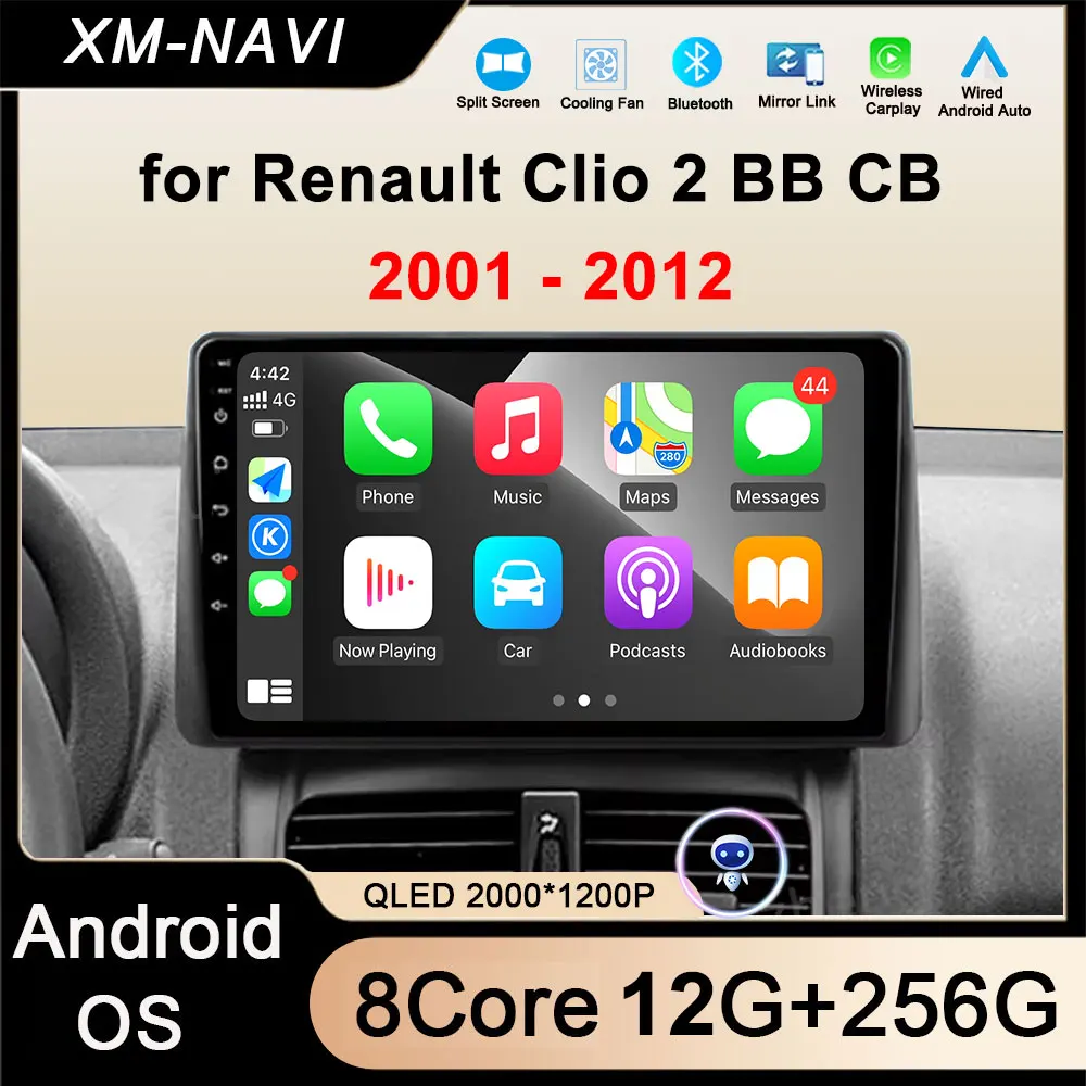 Car Radio Wireless Carplay for Renault Clio 2 BB CB 2001 - 2012 Stereo Multimedia Video Player GPS Navigation Android Auto Tools