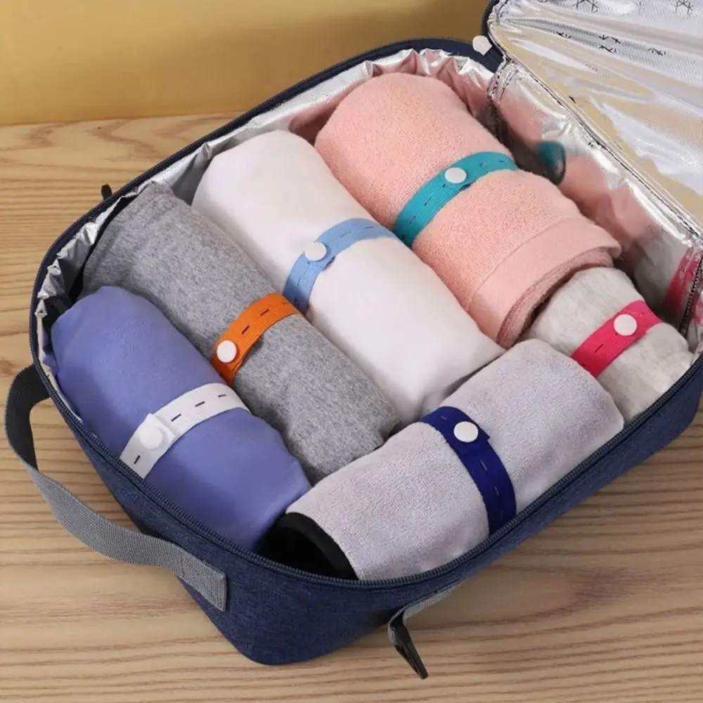 10pcs With Button Hole Storage Elastic Band Nylon Flat Binding Strap Adjustable Creative Folding Clothes Band T-shirt Pants