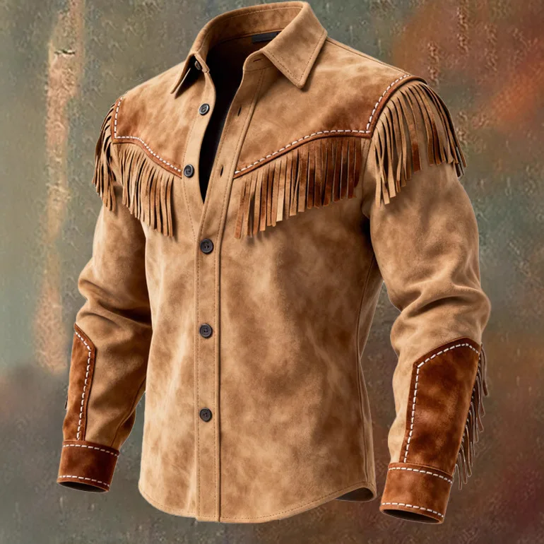 Unique Design Brown Tassel Leather Velvet Jacket Spring Summer Vintage Style Fashionable Streetwear Top