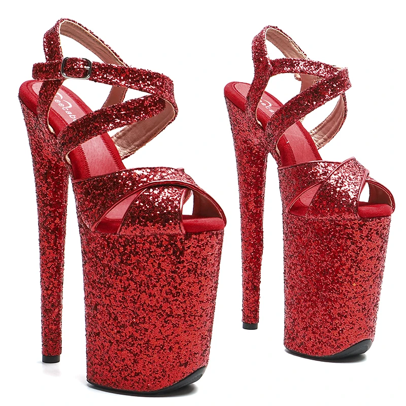 Leecabe  23CM / 9inches  Glitter Upper  Trend fashion  Platform High Heels slipper Sandals Pole Dance shoes