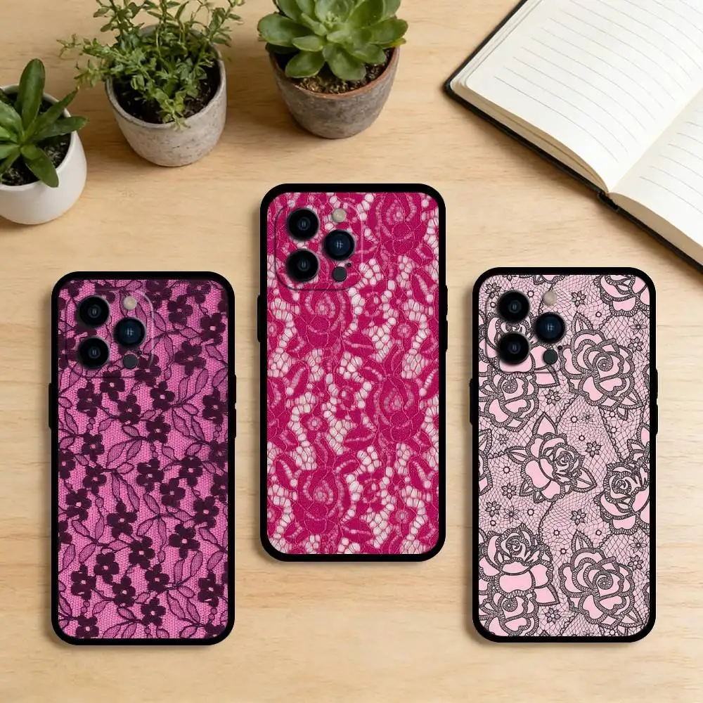 

AAA Black Lace Print New Hot Phone Case For iPhone 17,16,15,14,13,12,11 Plus,Pro Max,XS,Soft Silicone Black Cover