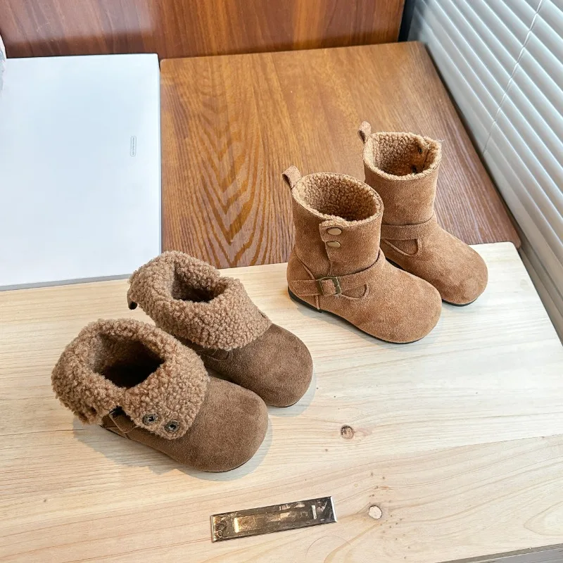 

Stylish and High Quality Kids Short Boots Retro Korean Style Girls Boots Round Toes 2025 Autumn Winter Children Boots