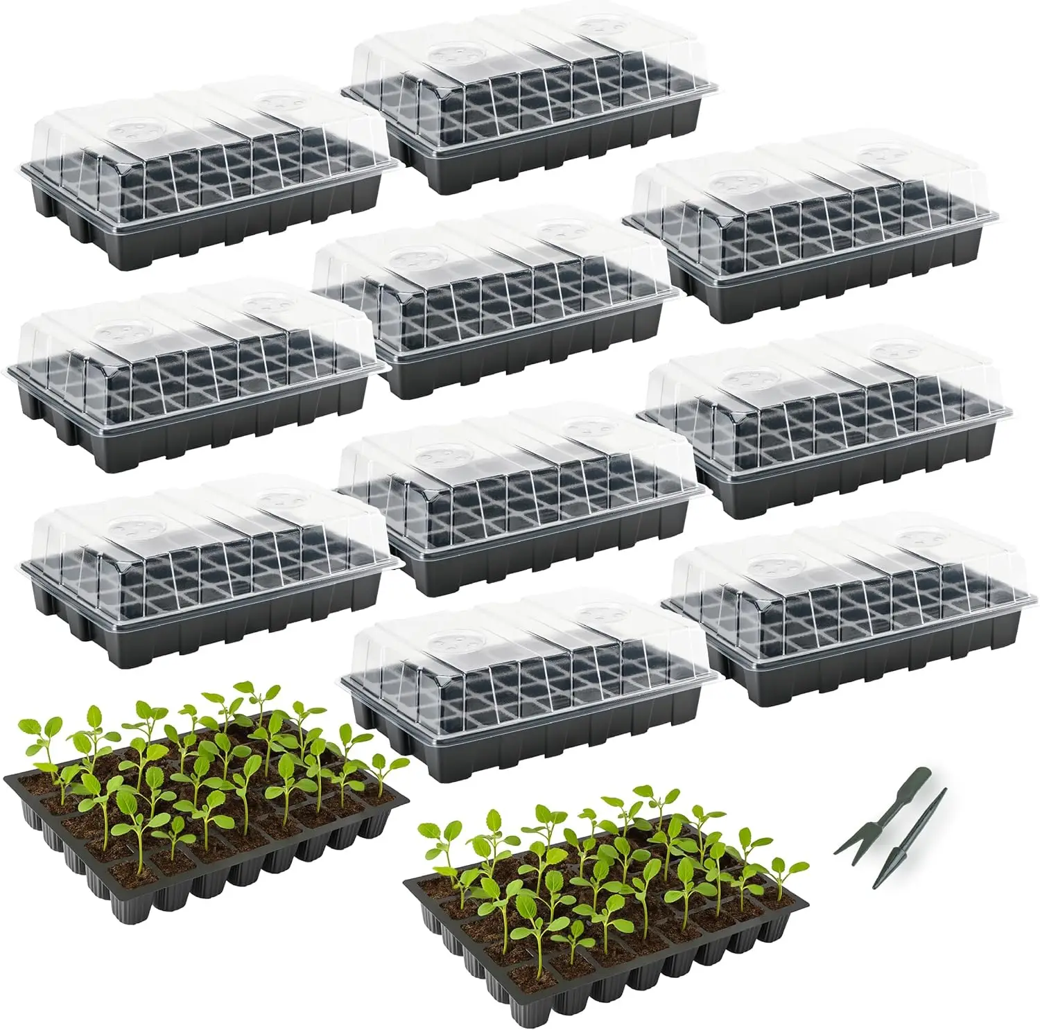 

- Seed Starter Tray Kits, 10 Pack, Total 400 Cells, Durable Plant Germination Trays with Humidity Vented Domes and Bases