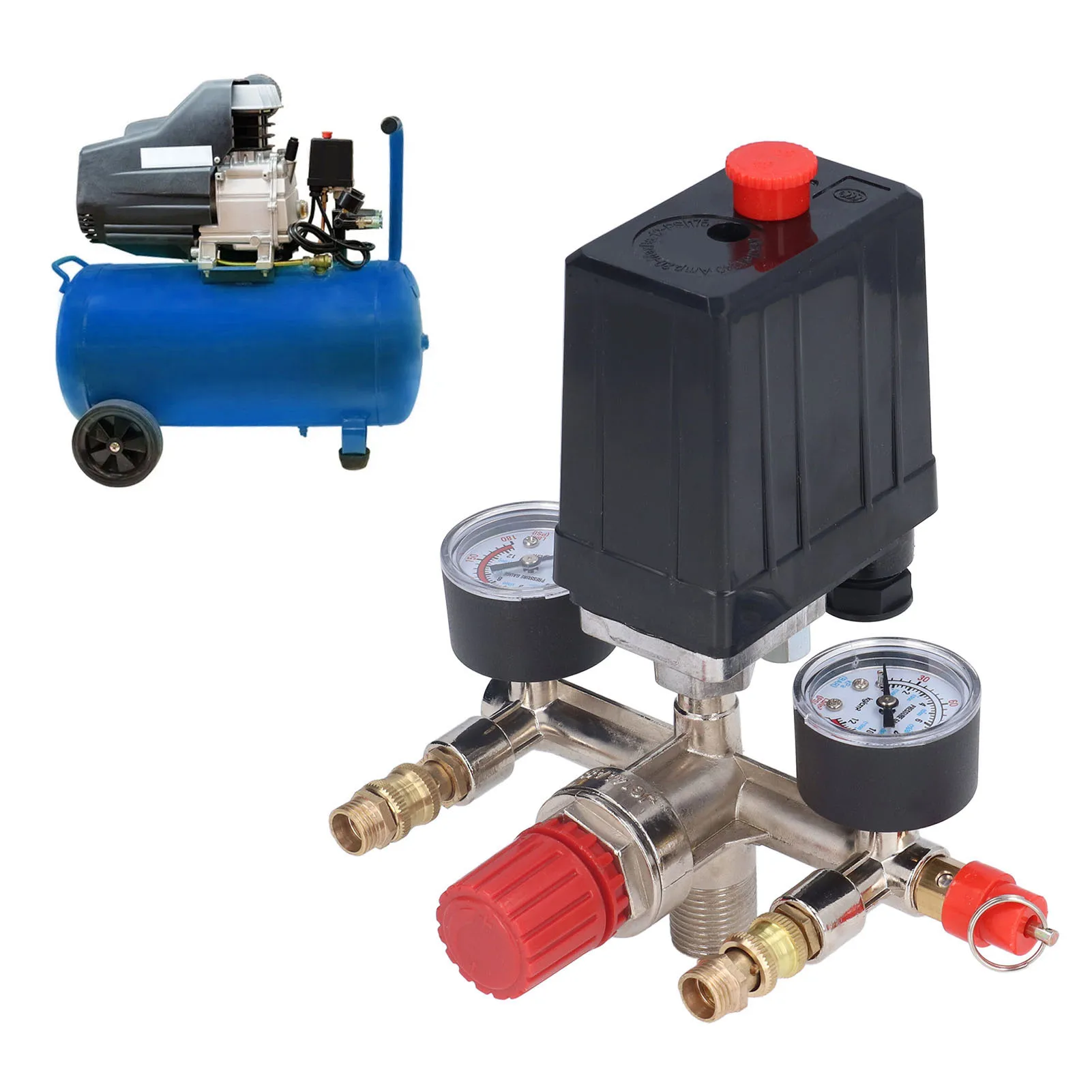 Air Compressor Pressure Switch Control Valve Air Compressor Pressure Valve Kit Vertical Switch Manifold Regulator 90‑120PSI AC