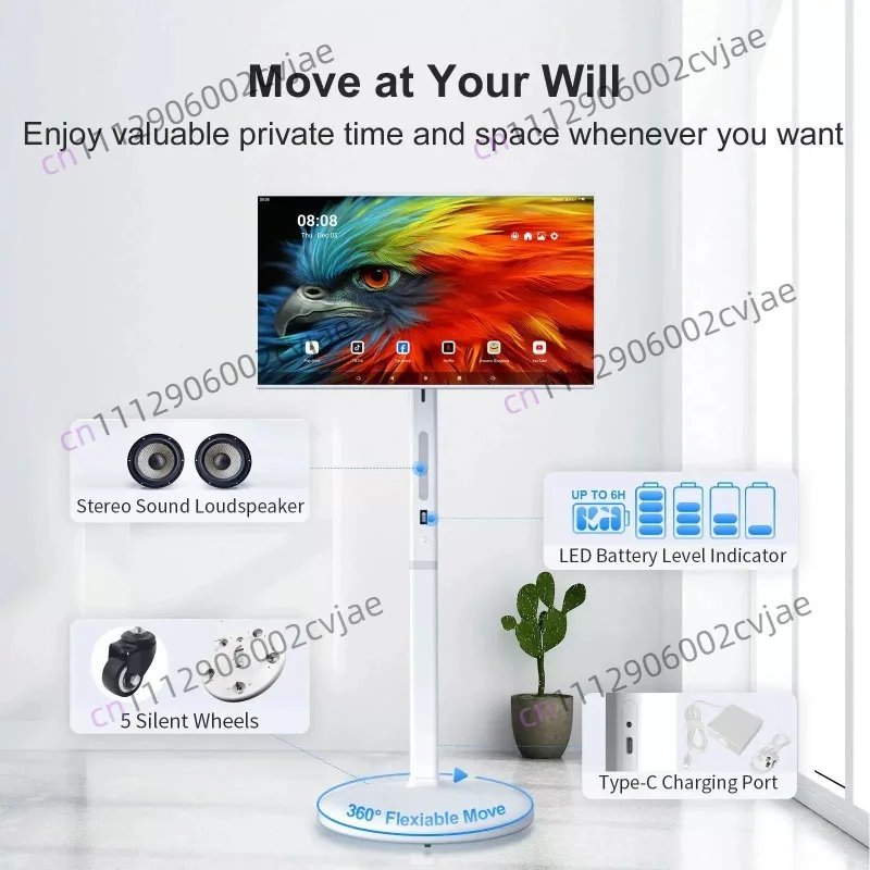 32 Inch Android 13 TV 8+128G 1080P Built-In Battery Family Indoor Smart Tv Wheels for Study Business Entertainment Portable Tv