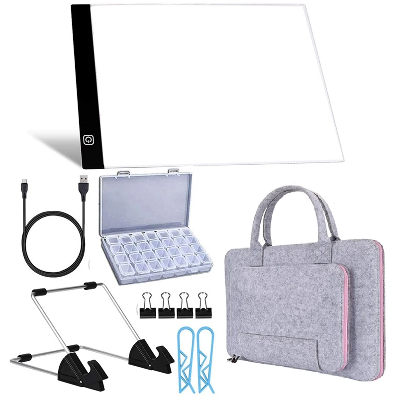 

A4 LED Light Pad For Diamond Painting, Super Bright USB Powered Light Board Kit With Detachable Stand And Black Pad Clip