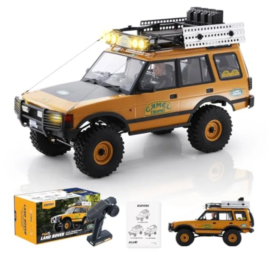 

FMS FCX10 1/10 RC Crawler Land Rover Camel Trophy Edition: off-road adult RC truck, die-cast metal gears, black-and-tan body, u