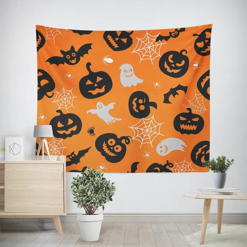 Home decoration modern room decor items wall tapestry aesthetic bedroom wall art large fabric happy Halloween Autumn Pumpkin