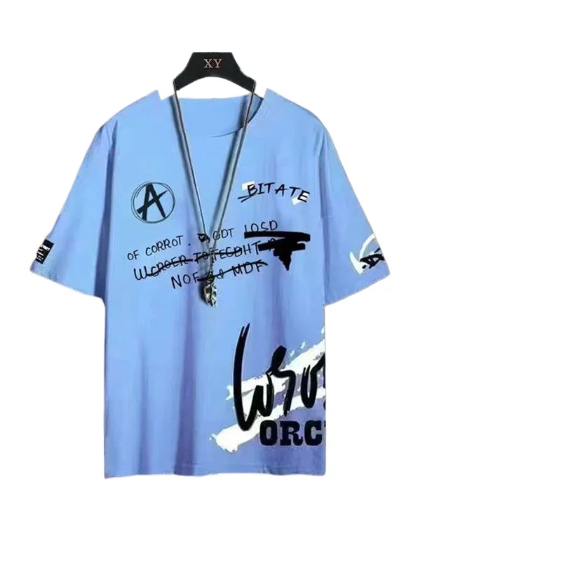 مجموعات للرجال 2025 الصيف عادية المتضخم قصيرة الأكمام البوليستر المطبوعة الجرافيك تي شيرت السراويل الزي 2 قطعة مجموعات رياضية #2