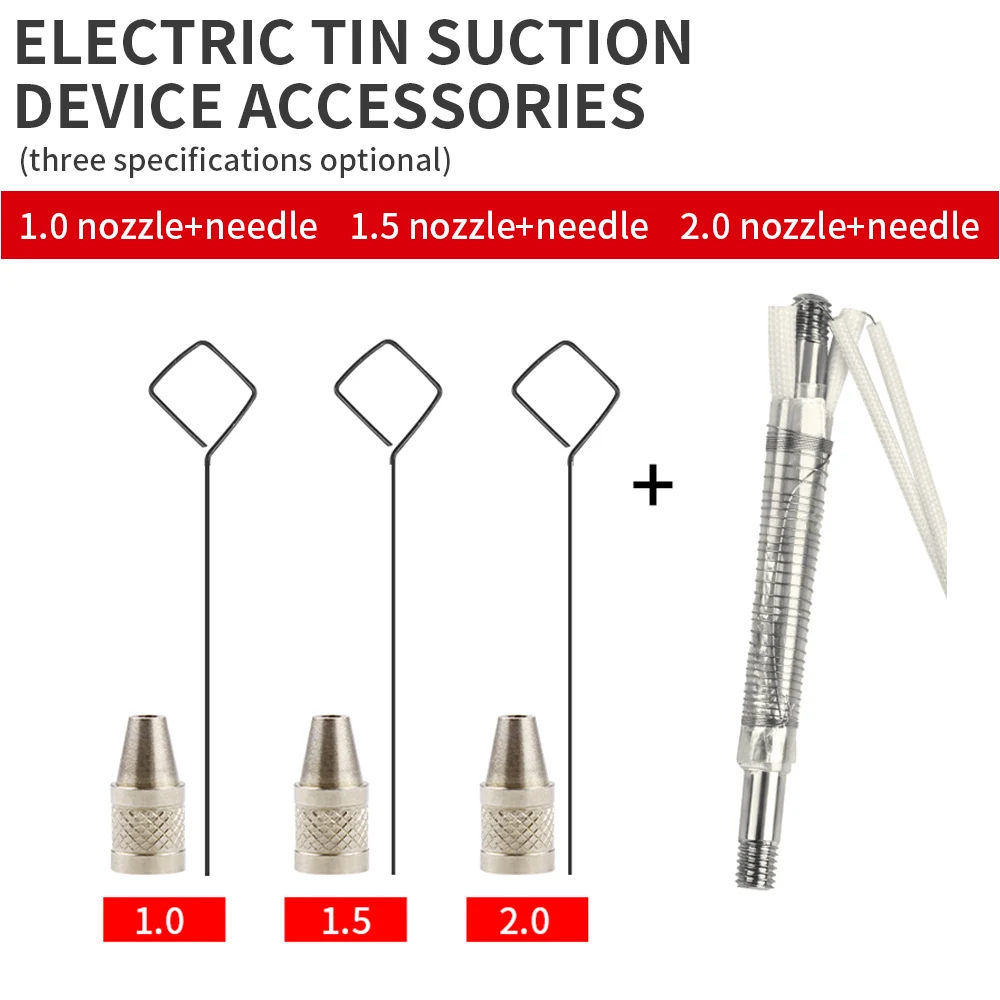 LUXIANZI-Dispositivo de succión de estaño eléctrico, herramienta de soldadura con núcleo de repuesto 1,0, 1,5, boquilla para elemento calefactor de