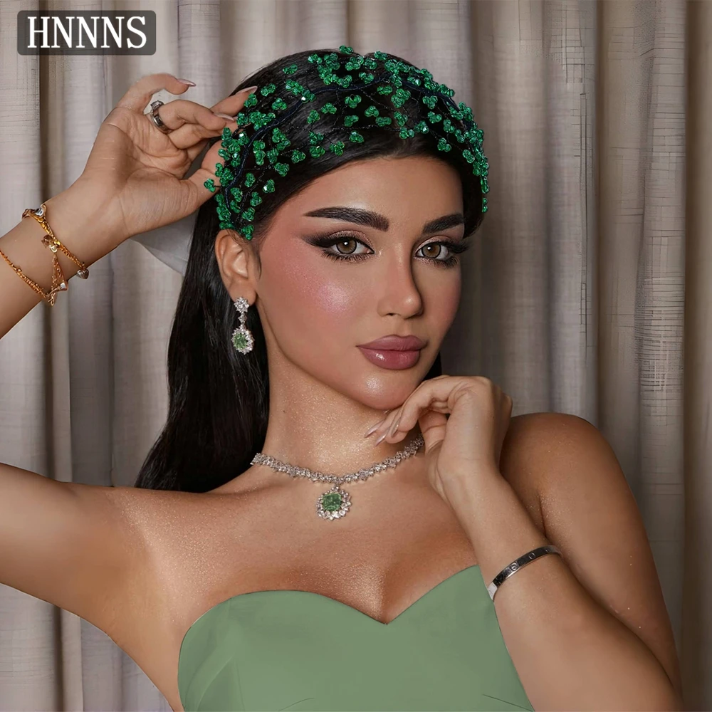 

TOPQUEEN Bridal Wedding Headband Hand Woven Hollow Rhinestone Green Fairy Tale Women's Banquet Dance Party Hair Accessory YXA312
