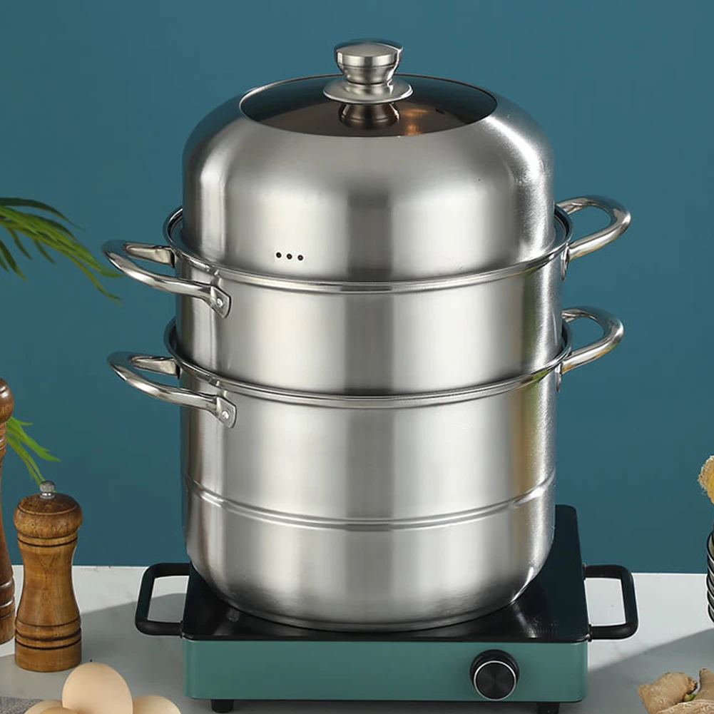 

Пароварка из нержавеющей стали с корзиной для пароварки, суповая кастрюля с ручкой, кастрюля, посуда для кухонных принадлежностей