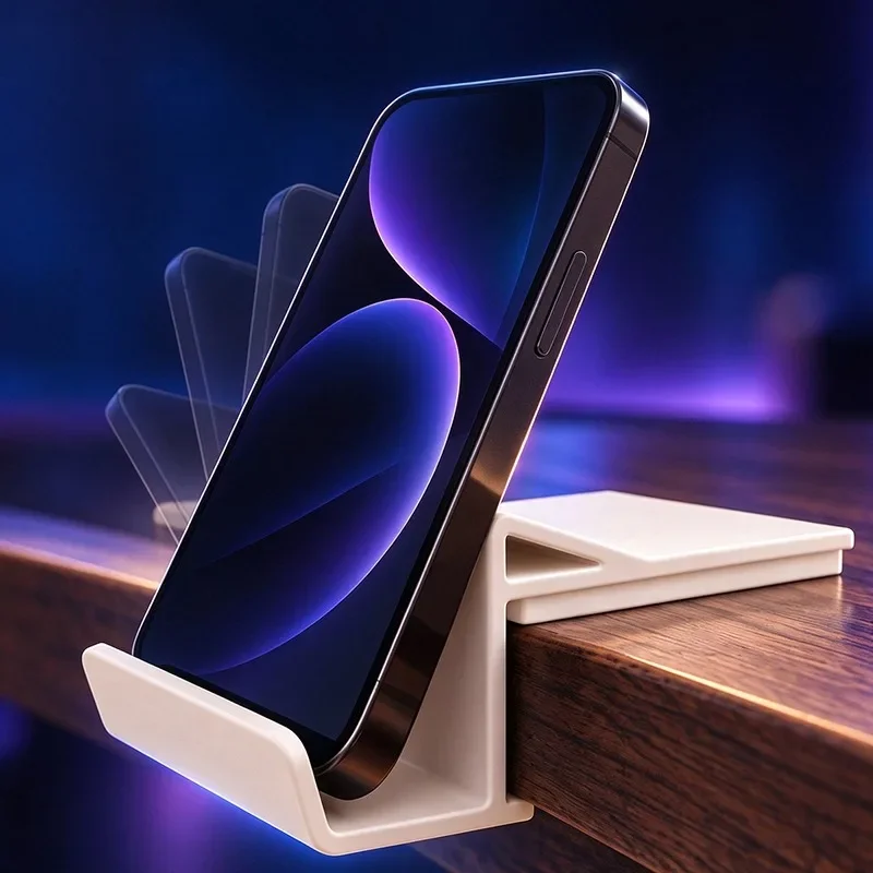 No Drill Phone Tablet Holder Clip on Shelf Mount Adjustable Viewing Angle Floating Stand for Desk Bed Headboard Kitchen Counter