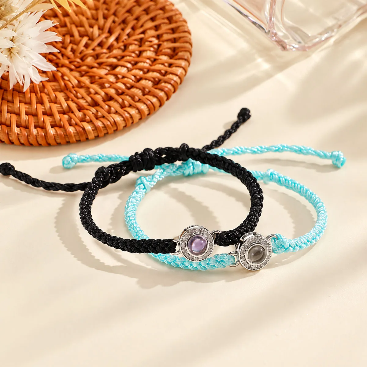 Custom Photo Projection Bracelet Personalized Woven Rope Projection Picture Bracelet For Women Men Memorial Image Gift For Her
