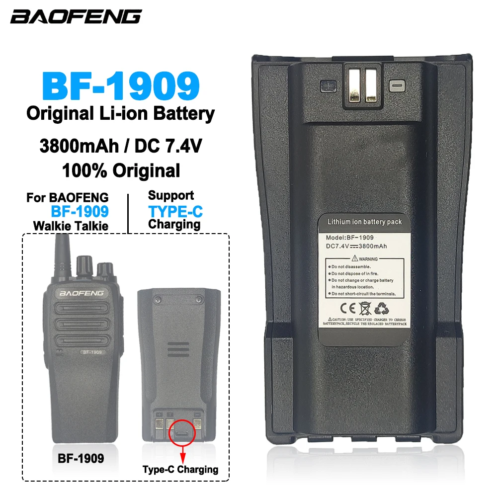 

BAOFENG Walkie Talkie BF-1909 Li-ion Battery 3800mAh 7.4V BF1909 Portable Two Way Radios Extra Replacement Battery Suport Type-C