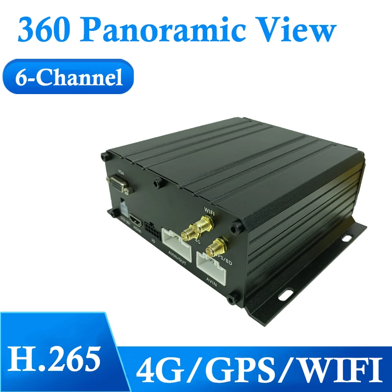 Caja negra para automóvil de 6 canales con vista panorámica 360 4G GPS WIFI DVR móvil