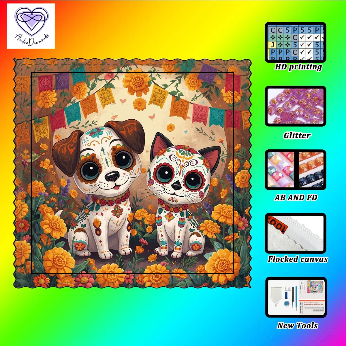 

【Andre Diamond Art】Halloween kitties and doggies Resin FD &AB &CR are dazzlingly intertwined With flocking cloth as the base
